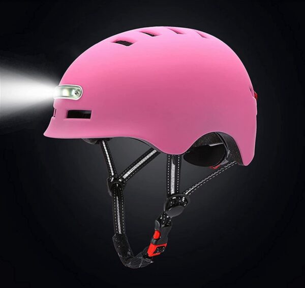 Fietshelm - Met voor- en achterlicht-Skatehelm - Maat-L 58-61cm-Helm Mat-Roos - LED Verlichting (8720514100813)