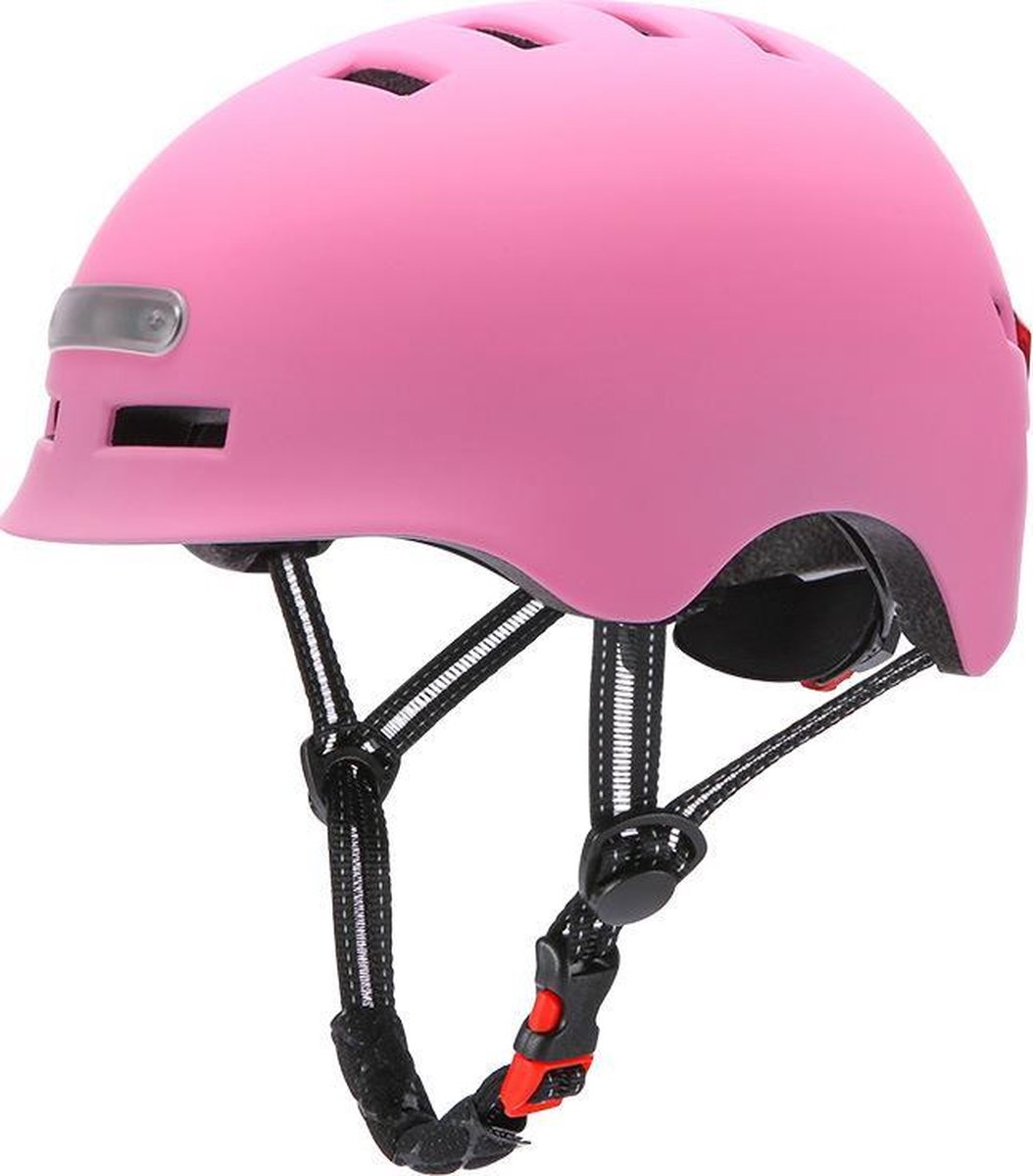 Fietshelm met ingebouwde voor- en achterlicht|LED licht |SMART helm|, fiets, step| Maat = M | Kleur = roze| Oplaadbaar! (1845274598414)