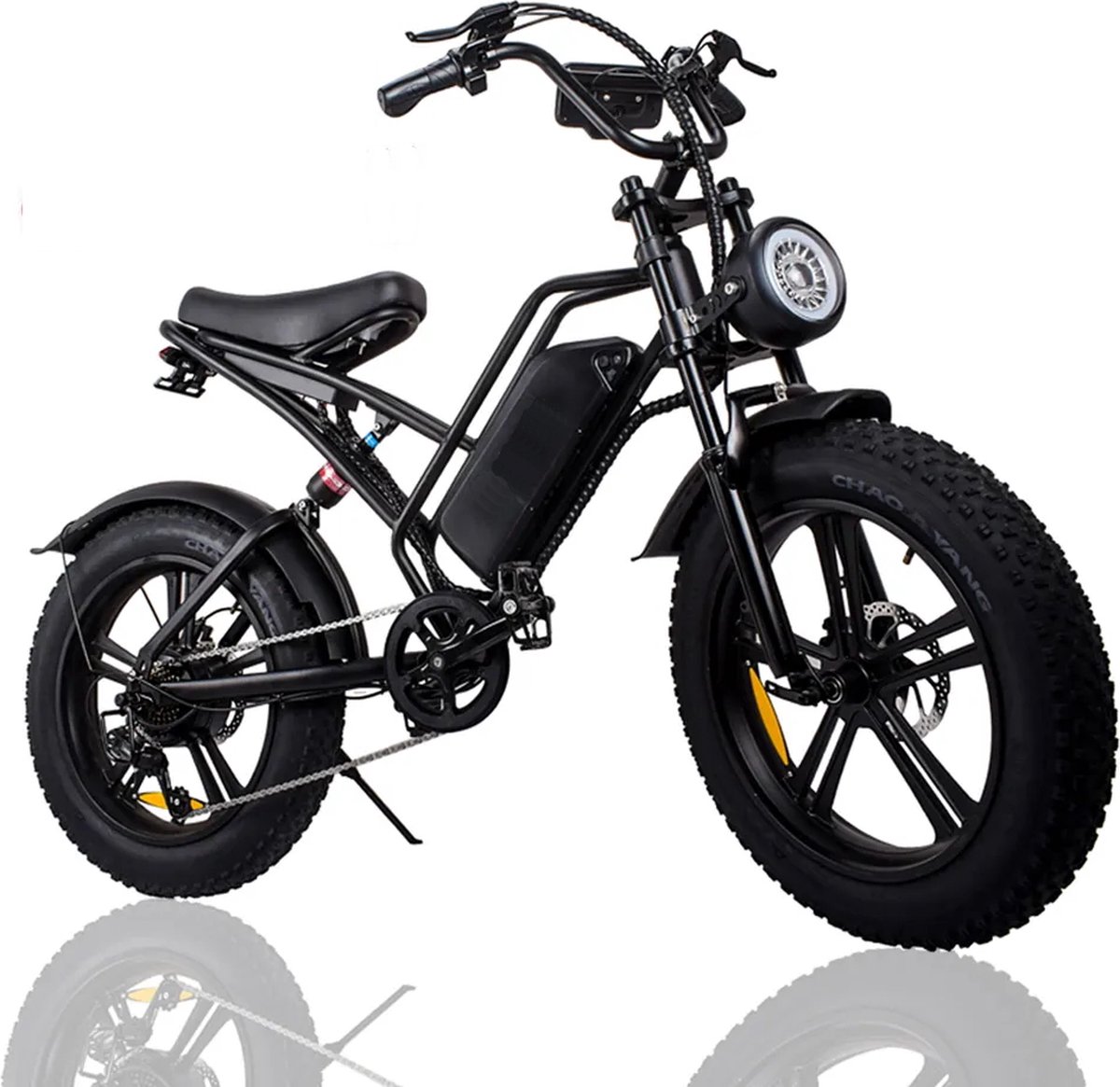 IDpoo Elektrische Fiets - Fatbike - Rijklaar - Max snelheid 35km/u - Retro E-bike - Elektrische Fiets - 20 Inch banden - 7 Shimano versnellingen - 500W Motor - 48V 15.6AN Lithium accu - Carbon Staal Zwart (8720589790582)