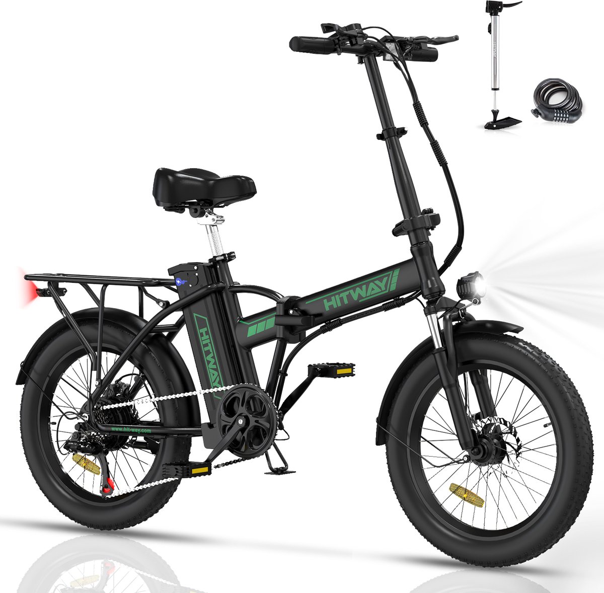 Hitway BK11 - Elektrische Fiets - E-Bike Opvouwbaar - 11.2Ah - 2023 Model - Zwart/Groen (8711551987314)