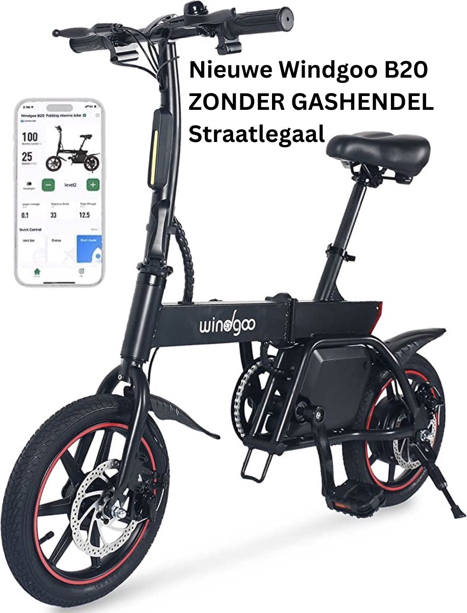 Windgoo B20 V3 Elektrische vouwfiets - E Bike - 250W - 14 Inch - 25 KM/H - Zwart (8720299983908)