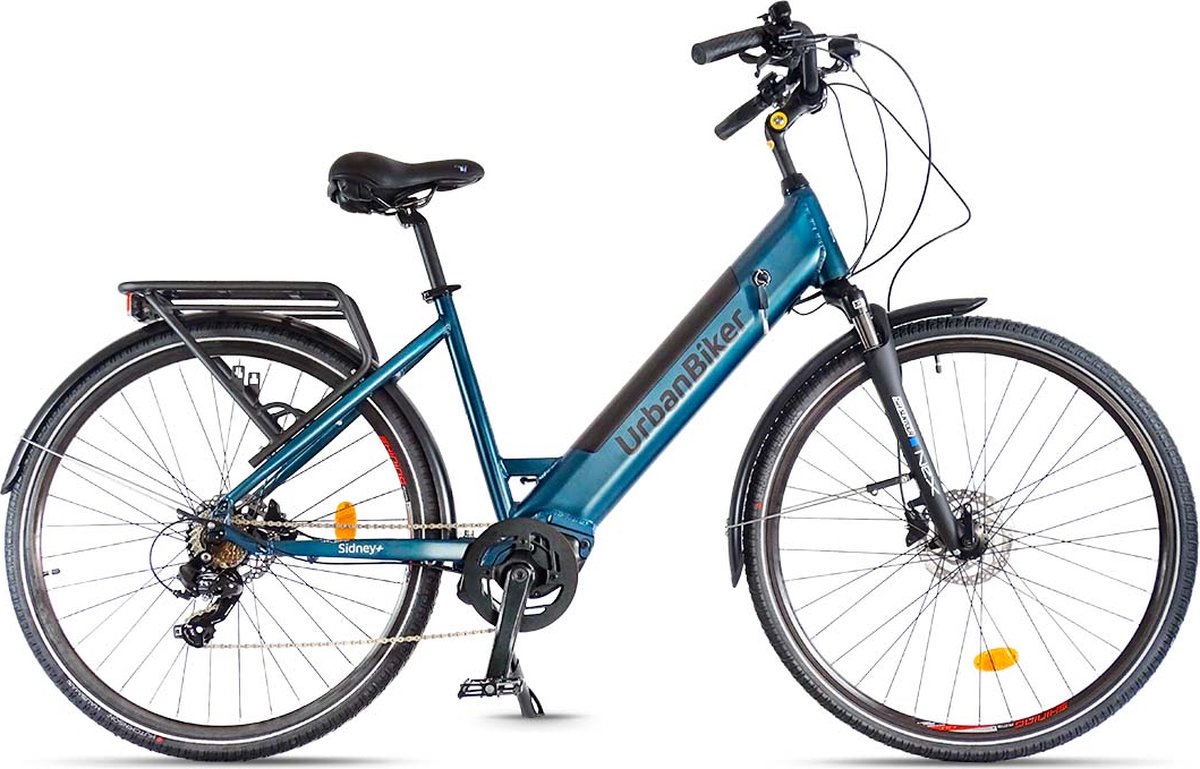 Urbanbiker Sidney PLUS - Elektrische Stadsfiets - Afneembare Lithium Accu 540 WH (36V 15 Ah) Samsung cellen - Middenmotor 55Nm - 28 inch - (donker) Blauw - 7 Versnellingen - Hydraulische Remmen - Unisex - Voor in de Stad (8425402646373)