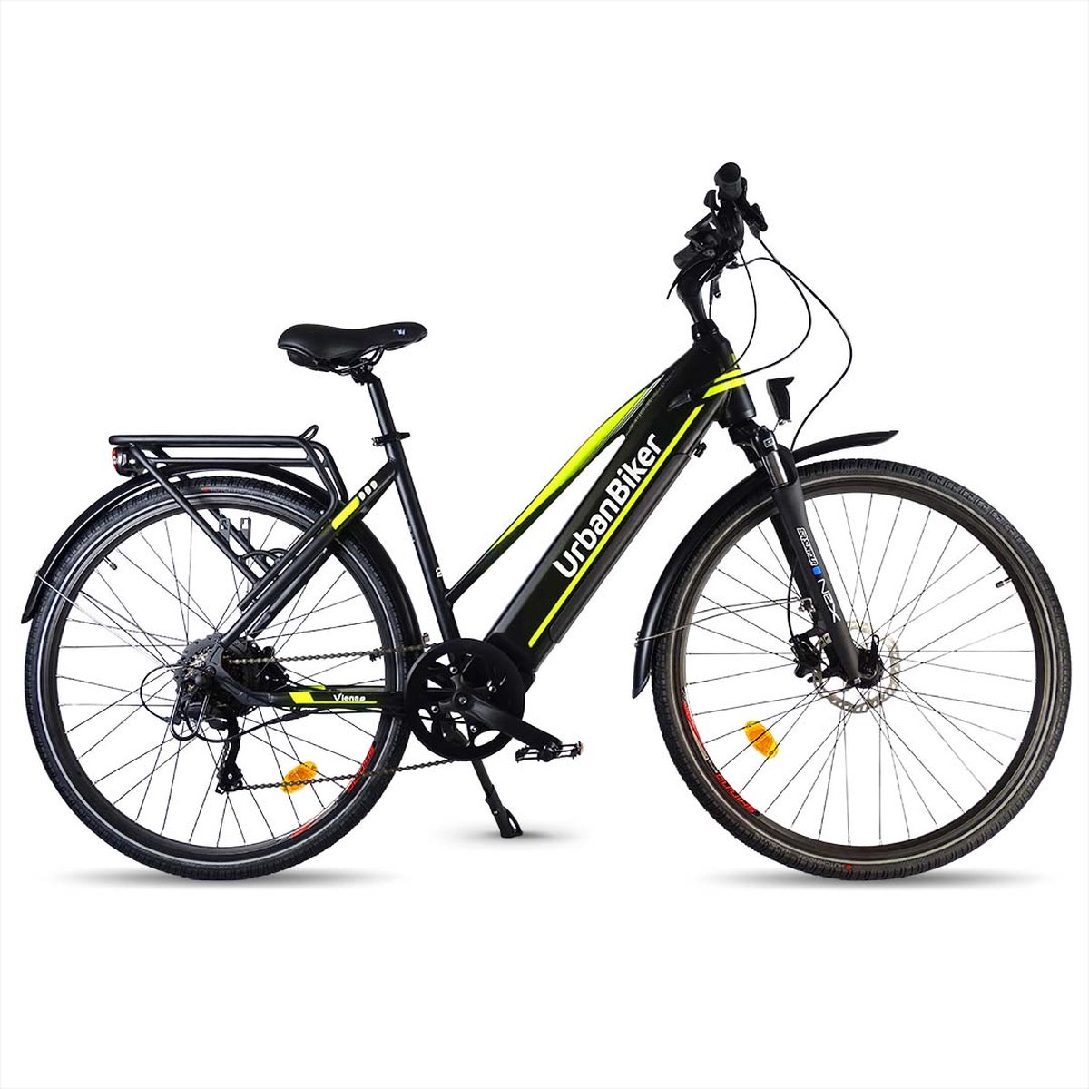 Urbanbiker Viena - Elektrische Trekking Fiets - Afneembare Lithium Accu 720Wh (48V en 15Ah) Samsung Cellen - 250W Motor - Geel - 29 inch - 7 Versnellingen - Hydraulische Remmen - Unisex (8414606895595)