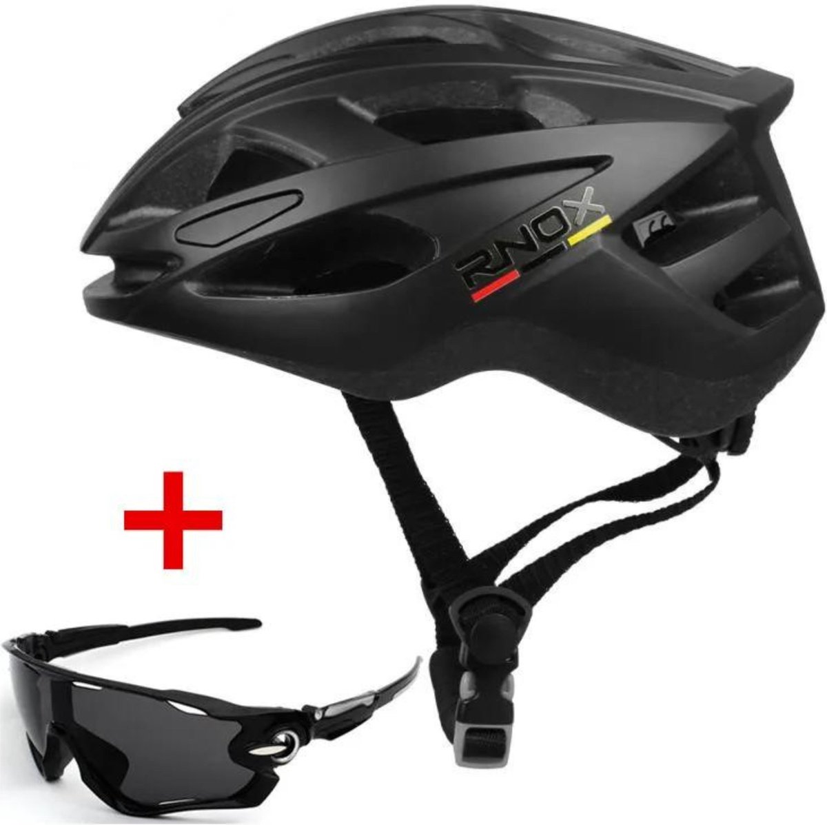 Fietshelm Rnox - Mountainbike helm - Fietshelm Volwassenen - Maat 55 / 61 - Zwart - Wielrennen - MTB - Inclusief gratis bril (9505842764727)