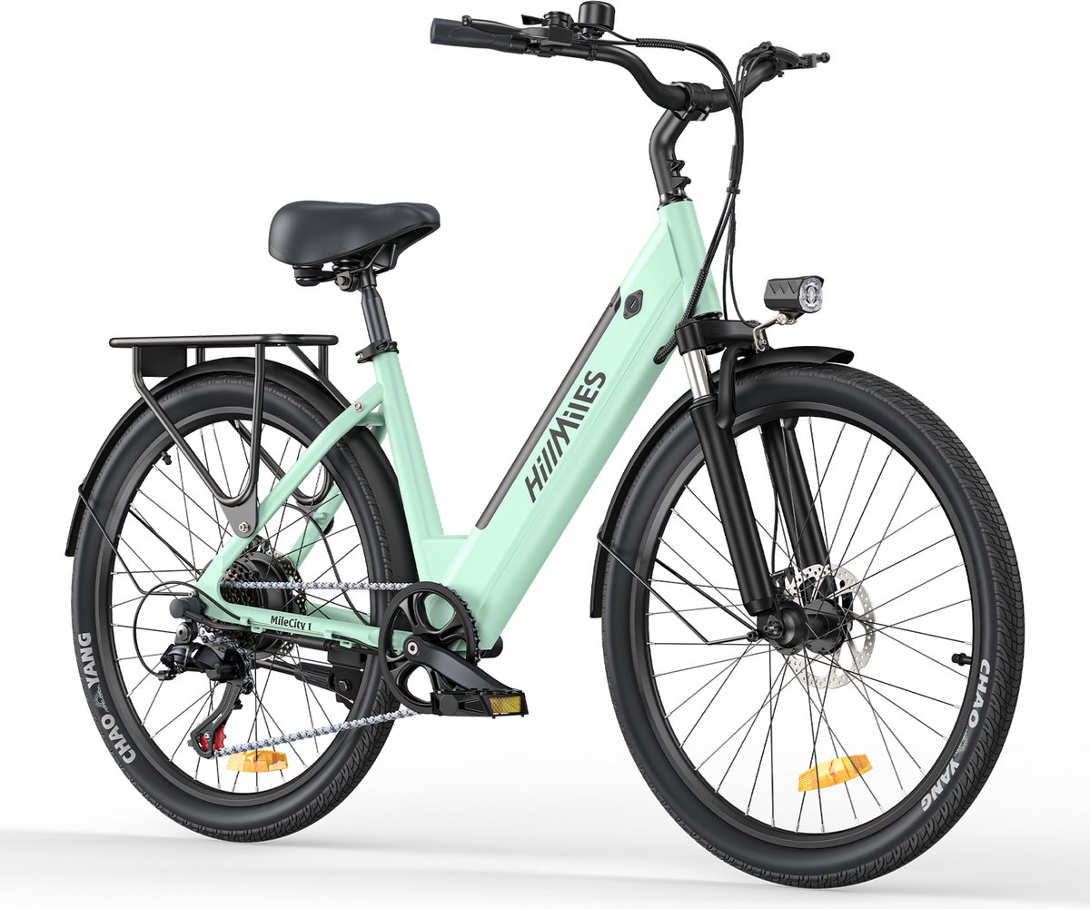 Hillmiles Milecity 1 Elektrische fiets - Actieradius 80km - Verwijderbare batterij 36V13Ah - Motor 250W - Shimano 7 versnellingen - 26 Inch City Commuter EBike - Groen (0763235844893)