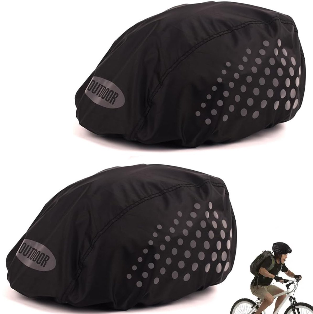 2x Fietshelm Regenhoes - Regenhoes - Helmhoes - Waterdichte Bescherming Voor Fietshelmen - Regenhoes Helm - Reflecterende Muts Voor Helm - Fietshelm Hoes - Waterdichte Fietshelm Cover - Regenbescherming - Reflecterende Strepen - Universeel (9318528376899)