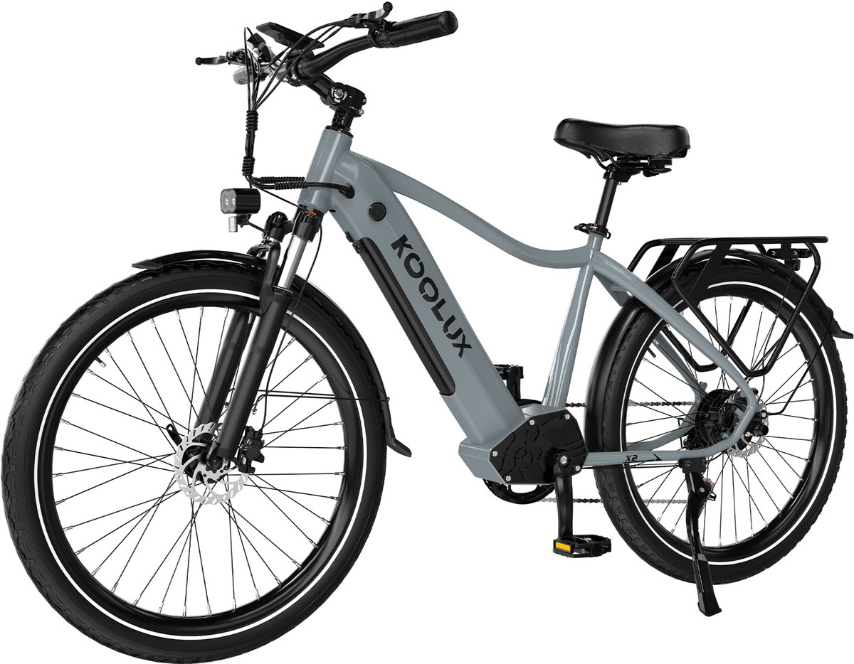 KOOLUX | X3 Elektrische Fiets | E-Bike | 26 x 1,95 Inch Banden | 48V 15Ah Lithium Accu | 250W Motor | Maximaal 25km/u | Maximaal bereik 80km | Hydraulische remmen | 7-speed versnelling | LCD Scherm | Aluminium Frame | Grijs (8718883231665)