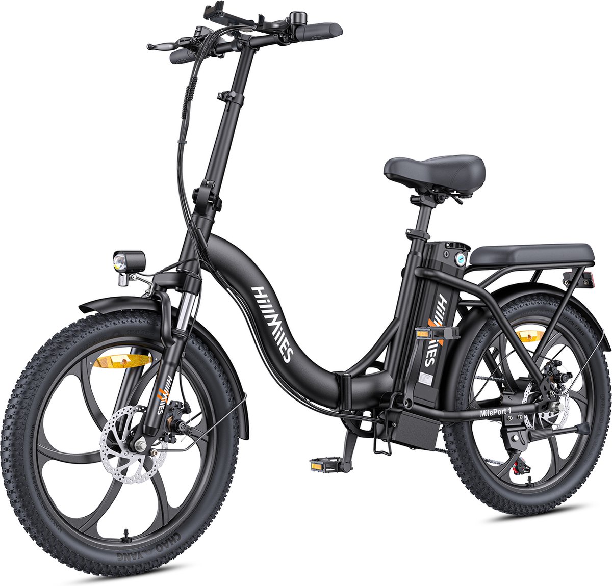Hillmiles MilePort 1 Elektrische fiets - Actieradius 60km - Verwijderbare batterij 36V13Ah - Motor 250W - Shimano 7 versnellingen - 20 Inch opvouwbare City Commuter E-Bike - Zwart (0763235844909)