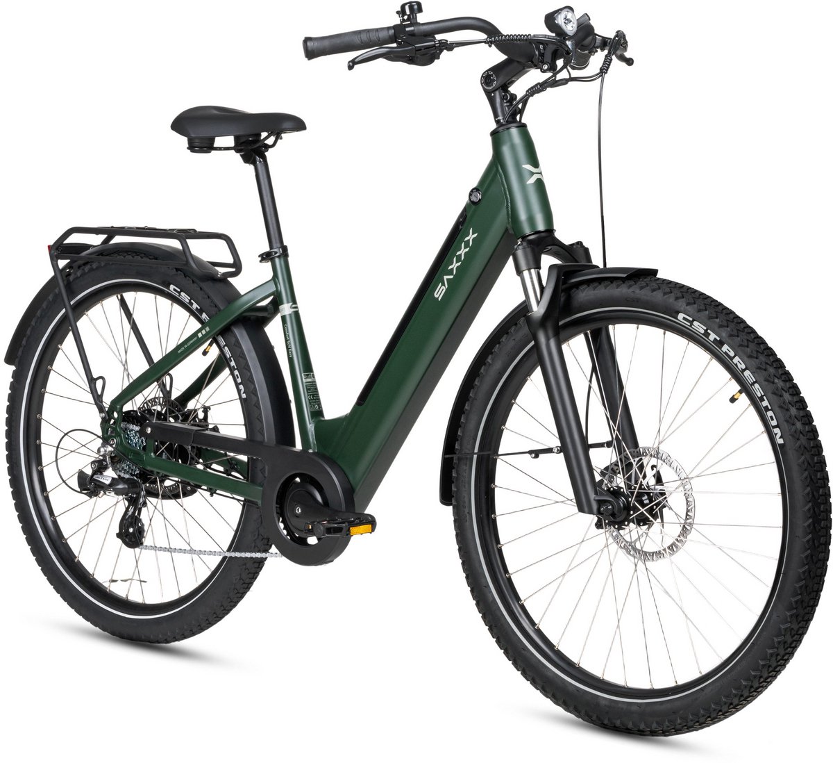 SAXXX Elektrische Fiets Comfort SUV Easy - 468Wh uitneembare accu - 90 km Actieradius - SHIMANO Altus 7 Versnellingen - Achterwielmotor 250W - 27.5 inch CST anti-lek banden - Mechanische schijfrem - Elektrische Stadsfiets - groen (4255698802863)