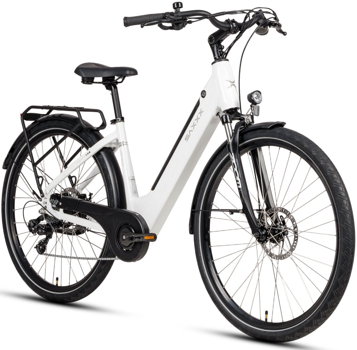 SAXXX Elektrische Fiets Comfort Sport Easy - 468Wh Verwijderbare Accu - 90 km Actieradius - SHIMANO Tourney 7 versnellingen - Achterwielmotor 250W - 28 Inch Wielen - Mechanische schijfrem - Elektrische Stadsfiets - Wit (4255698802832)