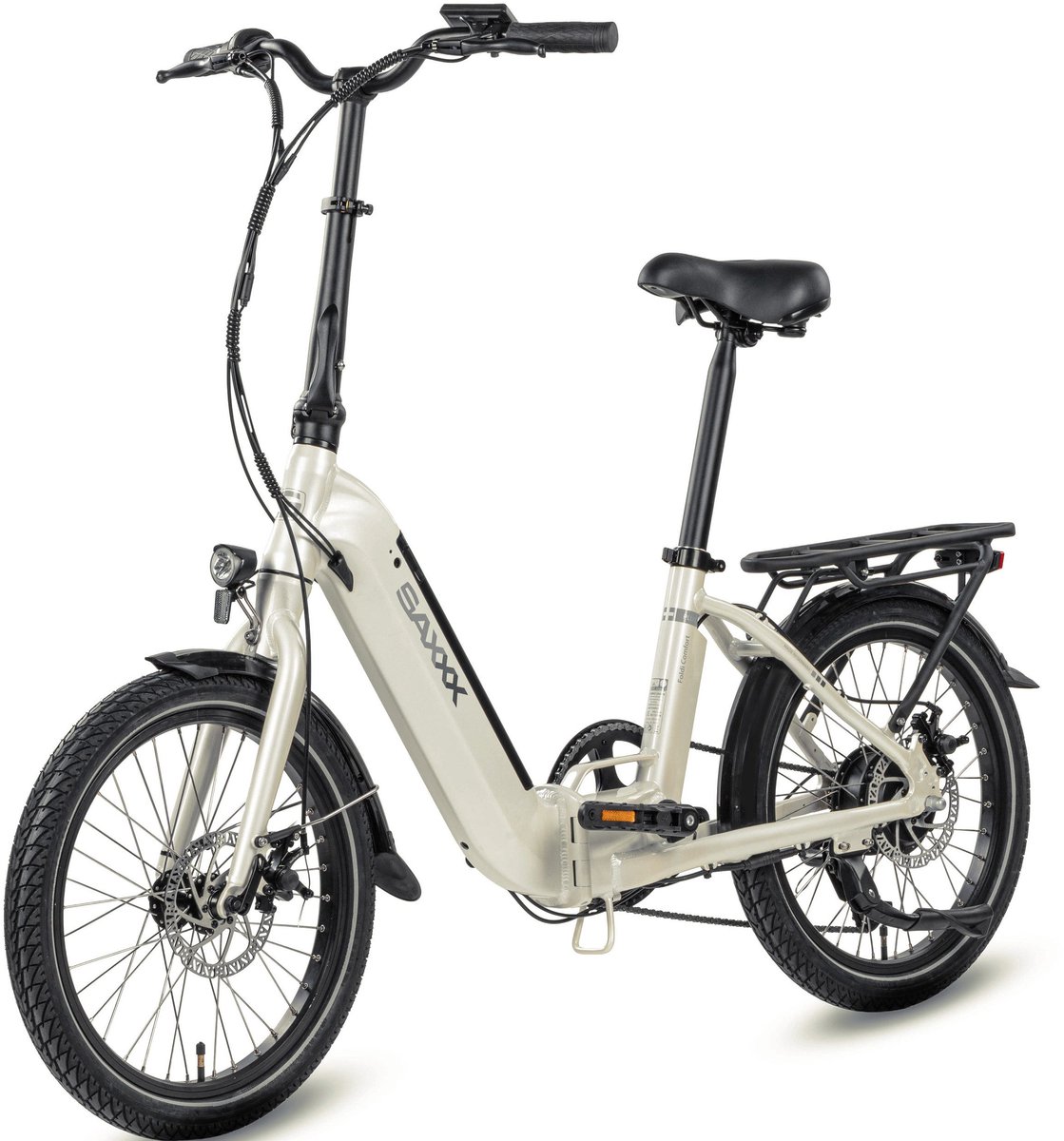 SAXXX Elektrische Fiets Foldi Comfort - Elektrische Vouwfiets - 410Wh uitneembare accu - 90 km Actieradius - Shimano Nexus 7-versnellingssysteem - Achterwielmotor 250W - 20 x 2.3 inch CST-banden - Mechanische schijfrem - Wit (4255698802818)