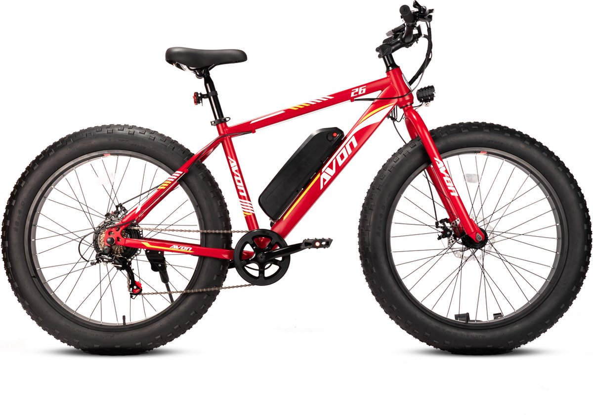 Avon E-bike Fatbike 26 Inch - 250w Motor 60-80km Actieradius 7-speed Shimano Rood Gratis Rijklaar (8719632896432)