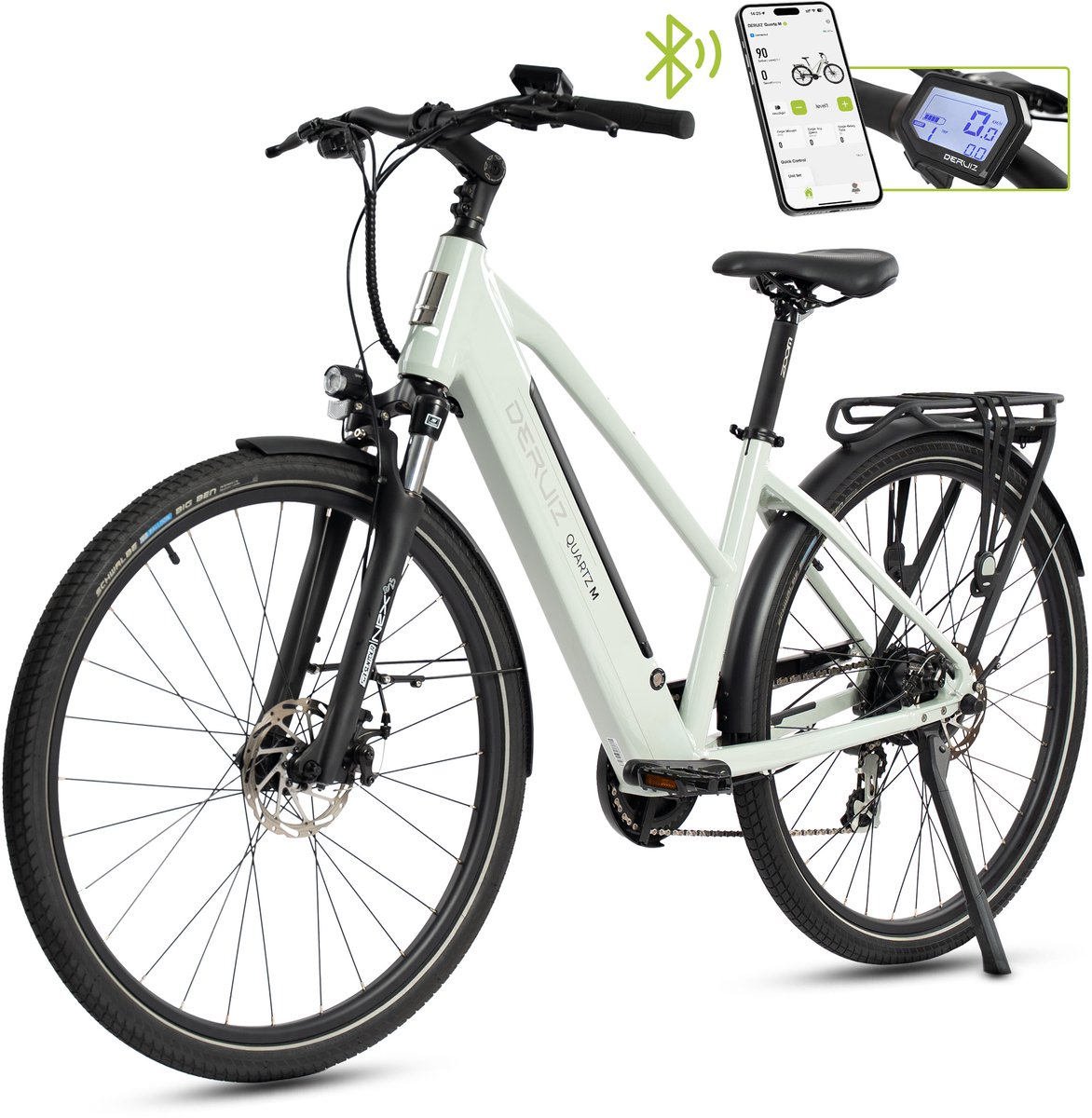 Elektrische Fiets Deruiz Quartz-M - Elektrische Stadsfiets - 120 km Actieradius - 483Wh - 28 inch - Shimano 8 Versnellingen - Trapeziumframe - Mechanische Schijfremmen - Inclusief Acculader & Gereedschap (9331597742396)