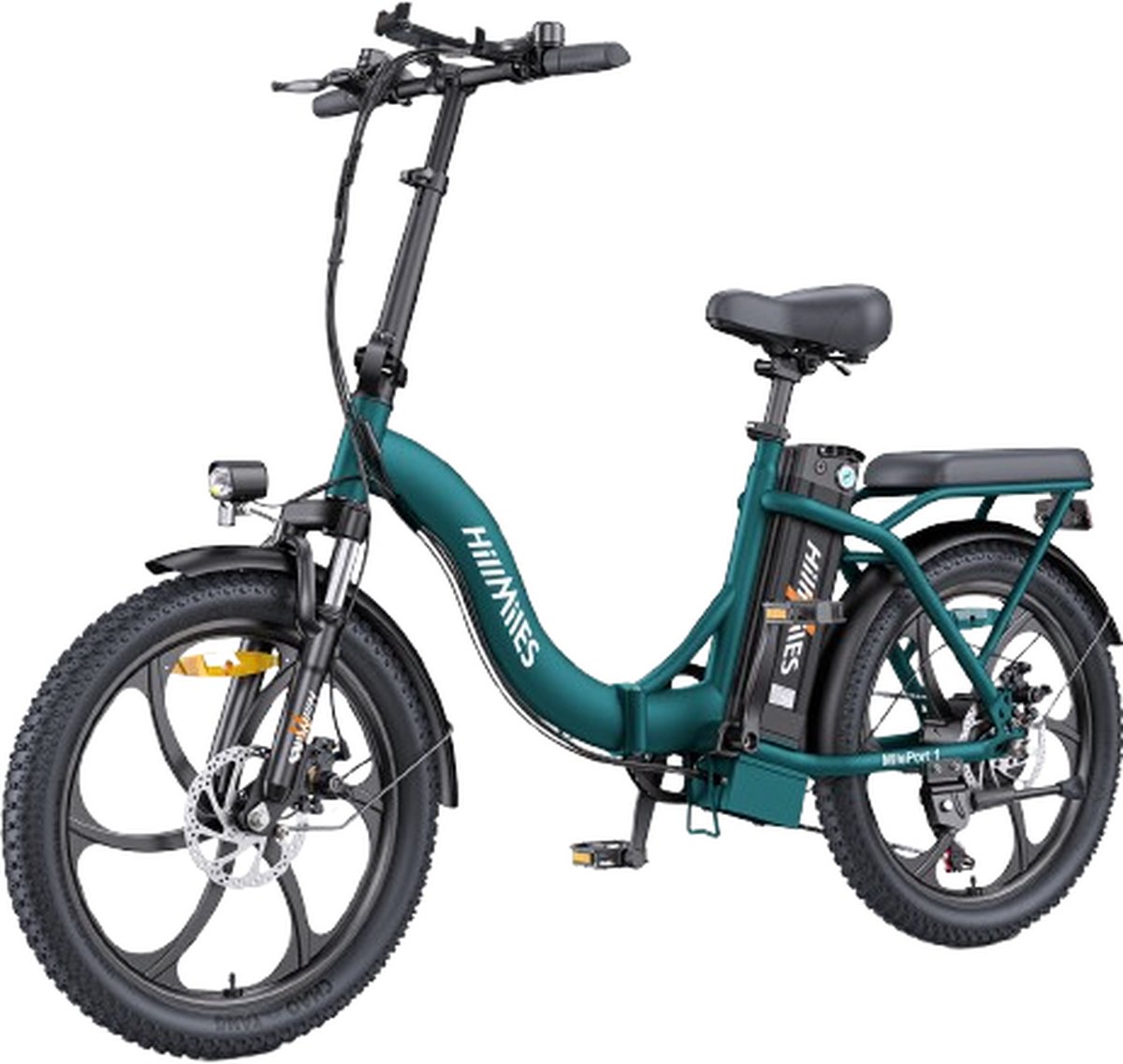 Hillmiles MilePort 1 Elektrische fiets - Actieradius 60km - Verwijderbare batterij 36V13Ah - Motor 250W - Shimano 7 versnellingen - 20 Inch opvouwbare City Commuter E-Bike - VTC Fatbike - Groente (0763235845234)