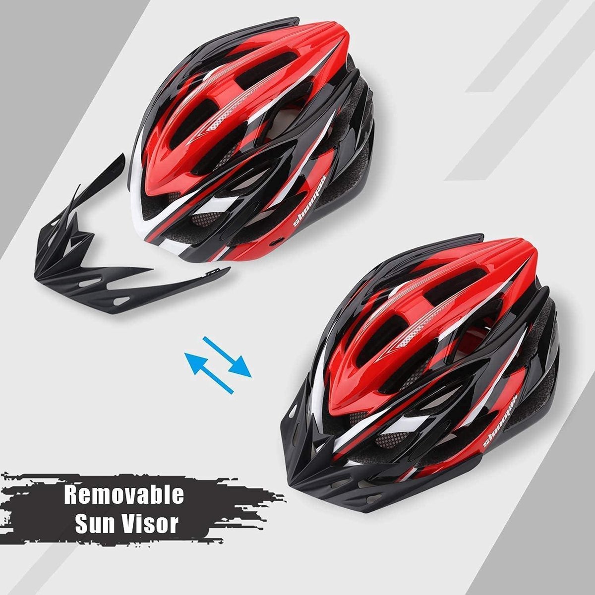 Verstelbare Fietshelm met CE-certificaat voor Heren en Dames - Racefietshelm met Afneembare Zonneklep en LED-achterlicht - Superlicht - Mountain Skateboarden - Maat 57-62 CM (8785304470903)