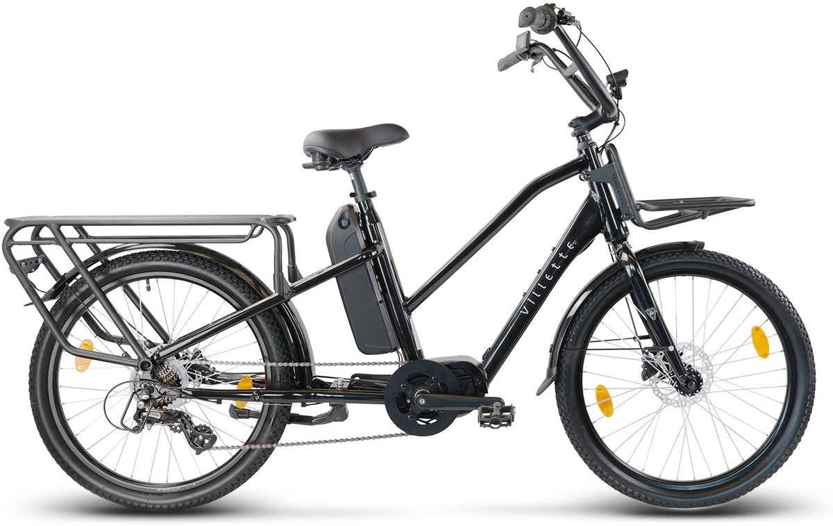 Villette Longtail, midmotor ebike transport 13Ah 7sp zwart (8720865621975)