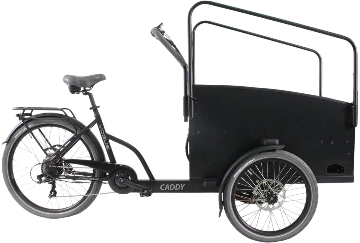 Vogue Caddy - Elektrische Bakfiets - Mat Zwart - Grijze Accenten - Accu 468Wh (36V, 13Ah) - Bafang Achterwielmotor - Shimano 7 Versnellingen - Hydraulische Remmen (8785307532981)
