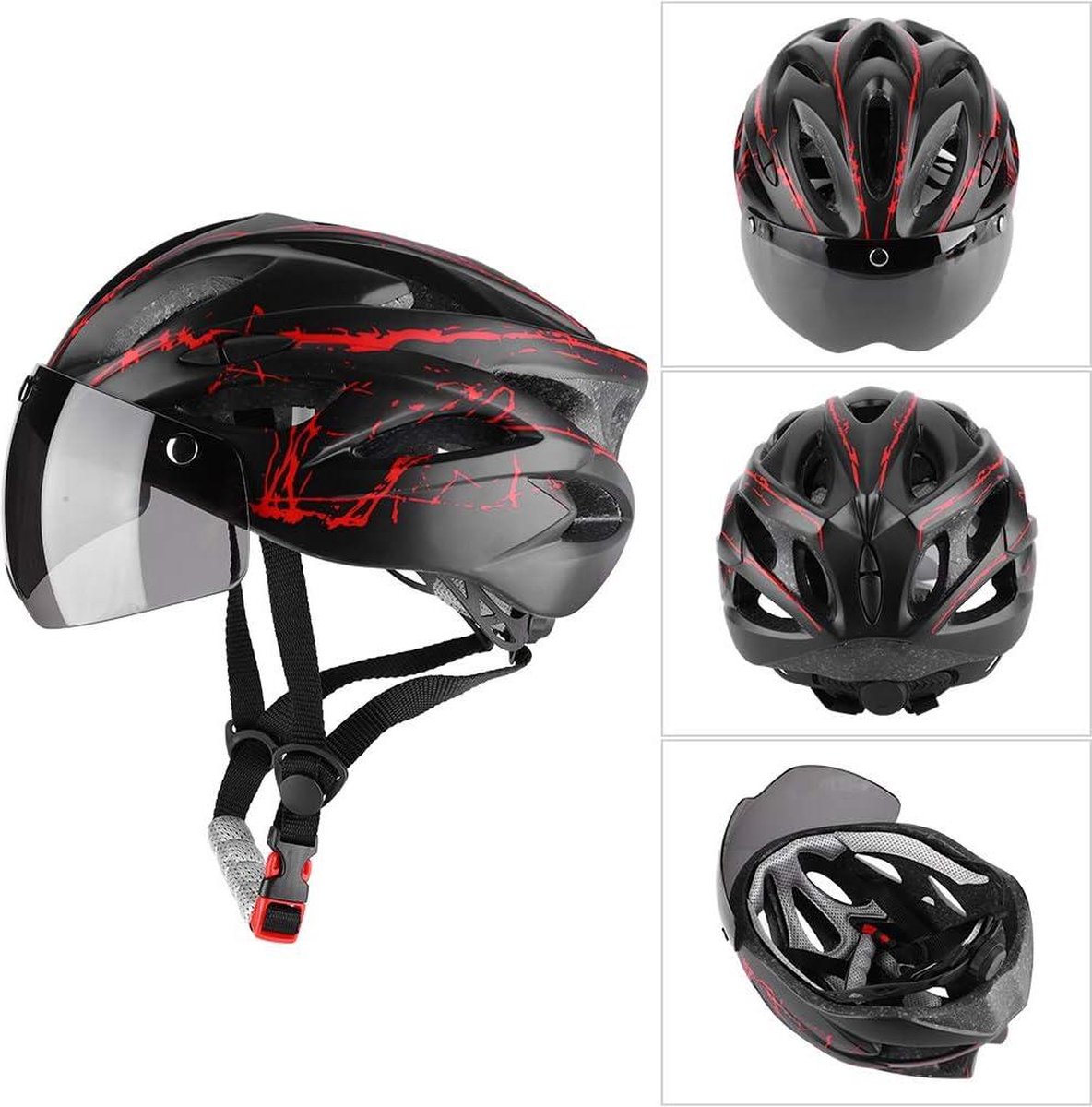 Volwassen fietshelm - mountainbike veiligheidshelm met veiligheidsbril - lichtgewicht fietsaccessoire - rood (8785304471085)