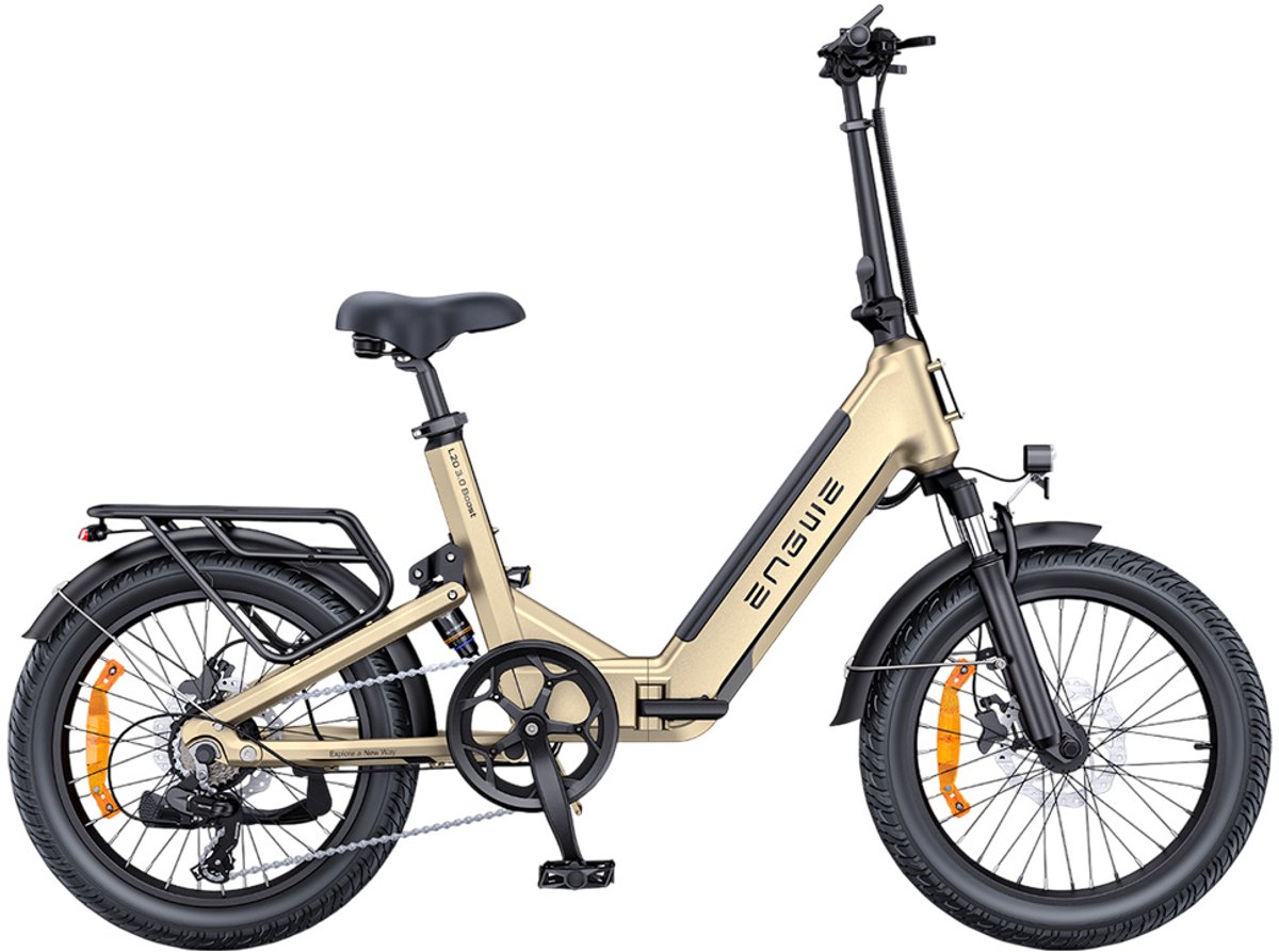 ENGWE L20 3.0 Boost Elektrische fiets - Actieradius 135km - Verwijderbare batterij 48V13.5Ah - Motor 250W - Shimano 7 versnellingen - Hydraulische schijfremmen - 20 Inch Commuter E-Bike - Fatbike - Goud (0765026513490)