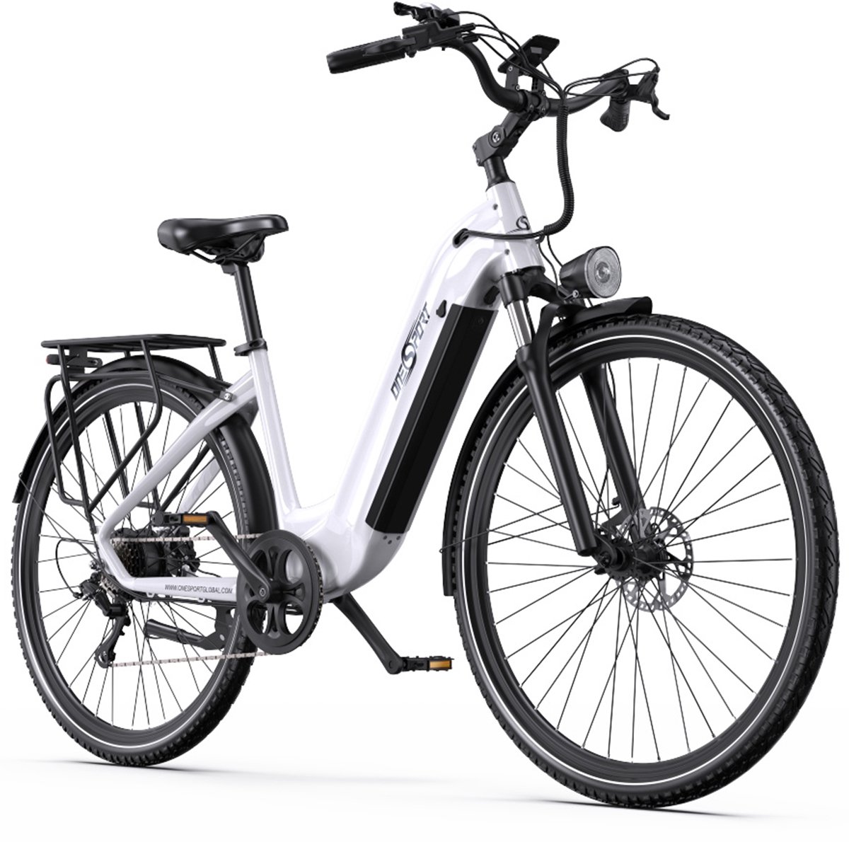 ONESPORT Elektrische Fiets OT05PRO - 810Wh Verwijderbare Batterij - 140 km Actieradius - 28 Inch Wielen - Shimano 7 Versnellingen - Hydraulische Schijfremmen - Aluminium Frame - LCD Display & APP - Elektrische Stadsfiets - Wit (0717931606965)