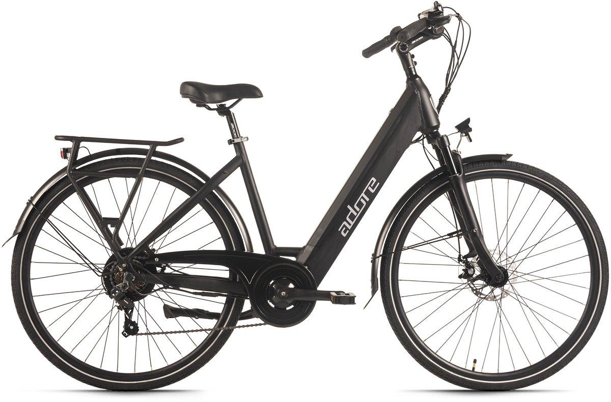 ADORE E-Citybike 28" Alu Stadsfiets CV-180 Achterwielmotor 50NM / 15Ah Zwart mat (4250547534308)