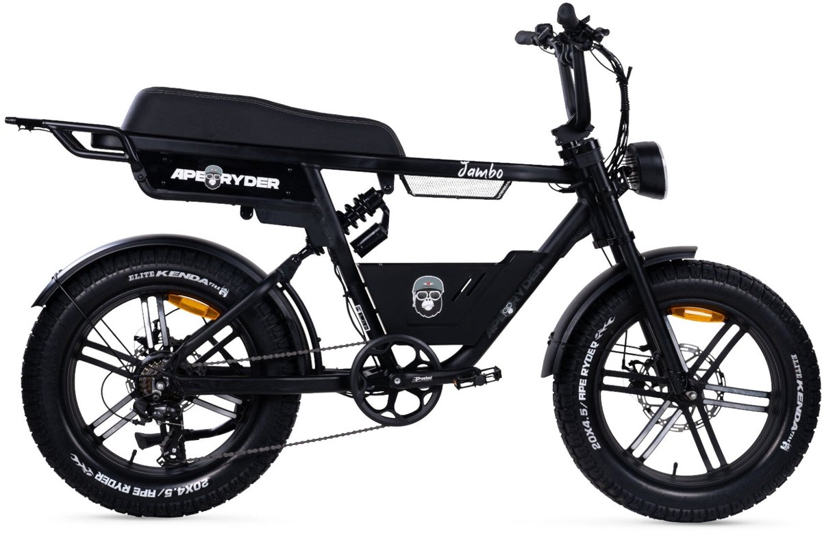 Ape Ryder Jambo - Fatbike - Mat Zwart - 20x4.5 inch - Accu 374Wh (48V, 7.8 Ah) - 250W Motor - Shimano 7 Versnellingen - Mechanische Remmen (8785307533650)