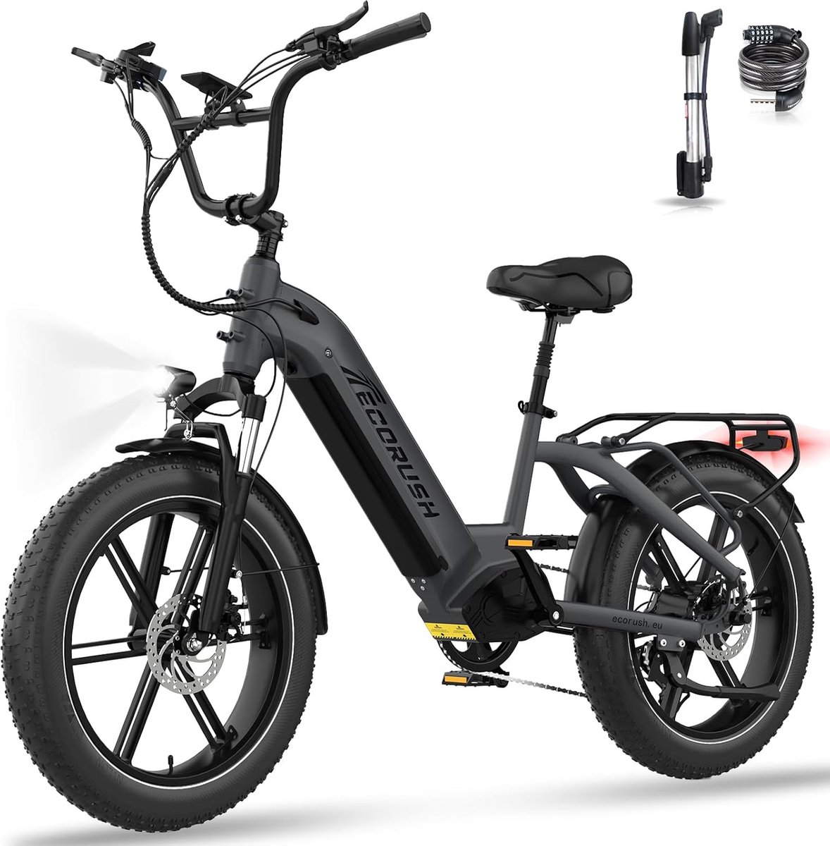 ECORUSH Elektrische Fiets ECO R6 - Trendy 20*4.0 Inch Fat Tire City Commuter EBike met Afneembare 48V 15.6Ah Lithium Batterij - Mountain E-Bike met 250W Motor - 7 Versnellingen - IP54 Waterdicht (8721161749547)
