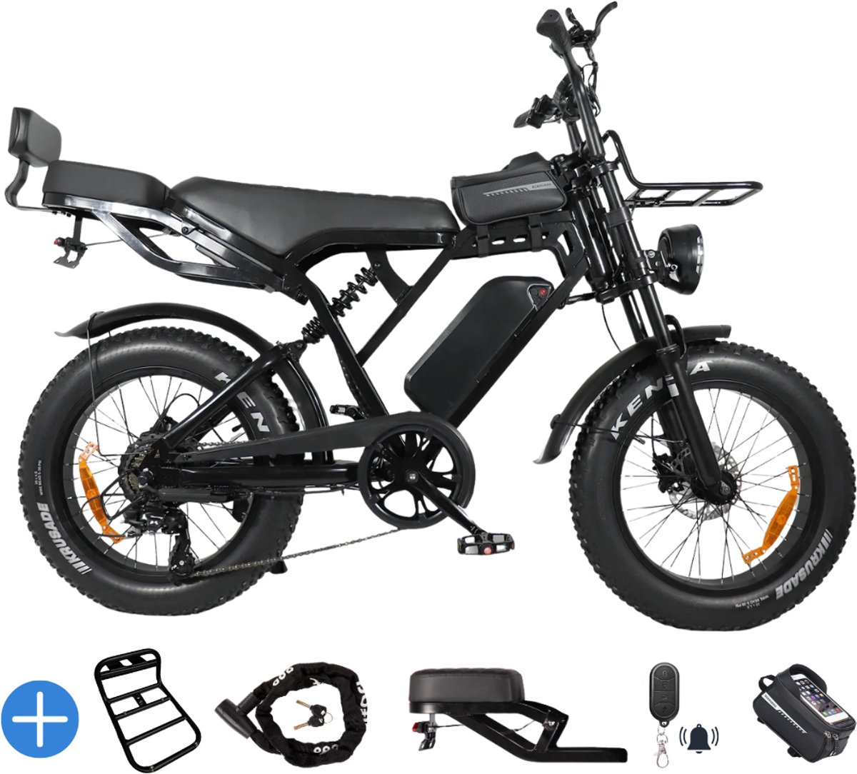 Ebikekopen.com Fatbike X80 Pro - Rijklaar - Nieuwste Model - Hydraulische remmen - 2026 Model - Incl. Slot - Telefoonhouder - Alarmsysteem - Voorrekje - Voetensteuntje - Met Accessoires - Straatlegaal - Ebike - Elektrische Fiets - Max 25 km/h - 250W (8721008058269)