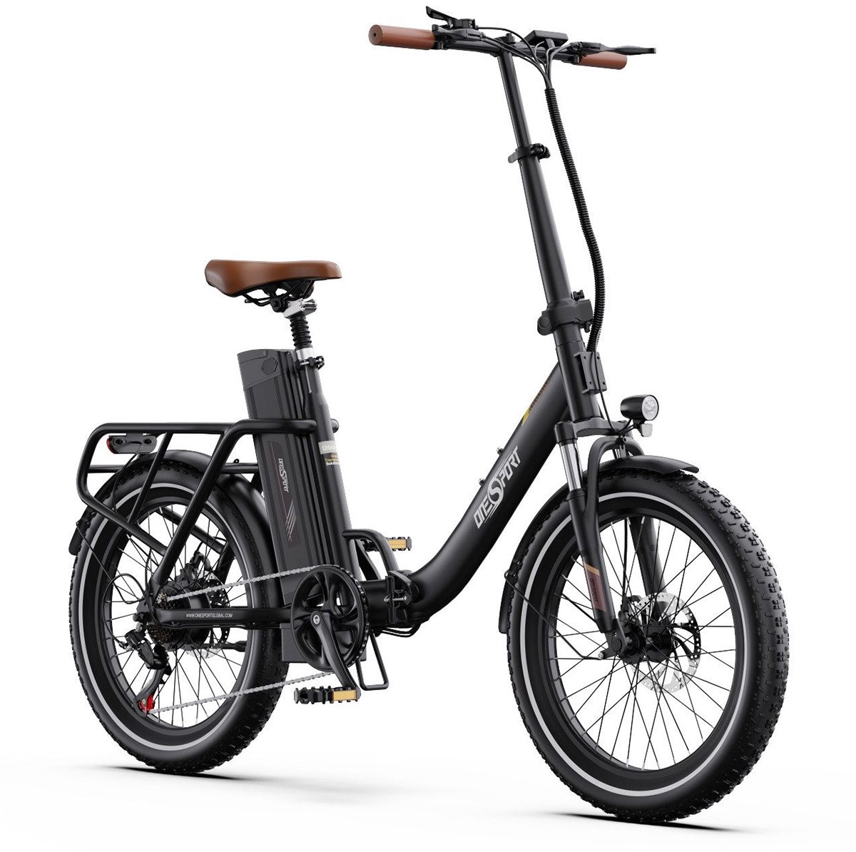 Elektrische Fiets ONESPORT OT16-2 - Elektrische Vouwfiets - 816Wh/17Ah Accu - Tot 90km Actieradius - 20x3 inch Banden - Shimano 7 Versnellingen - schijfremmen voor en achter- Zwart (0717931609737)