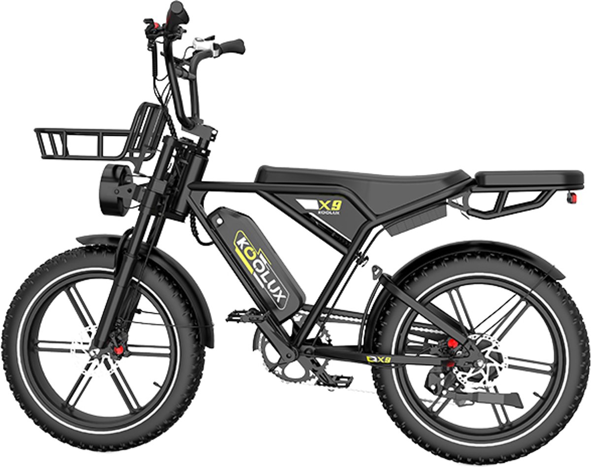 KOOLUX | X9 Elektrische Fiets | Fatbike | 20 x 4.0 Inch Dikke Banden | 48V 15.6Ah Lithium Accu | 250W Motor | Maximaal 25/u | Maximaal bereik 150km | Hydraulische remmen | 7-speed versnelling | LCD Scherm| Zwart | Gratis Rijklaar Bezorgd (8718883231610)