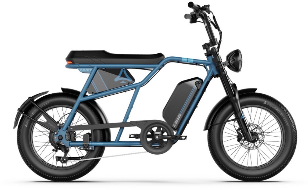A-Spadz CAVET Air Elektrische Fatbike - Inclusief Voetsteuntjes - 20 Inch - 250W Motor - 7 Versnellingen - 100 km Actieradius - Hydraulische Schijfremmen - Blauw (6152301550525)
