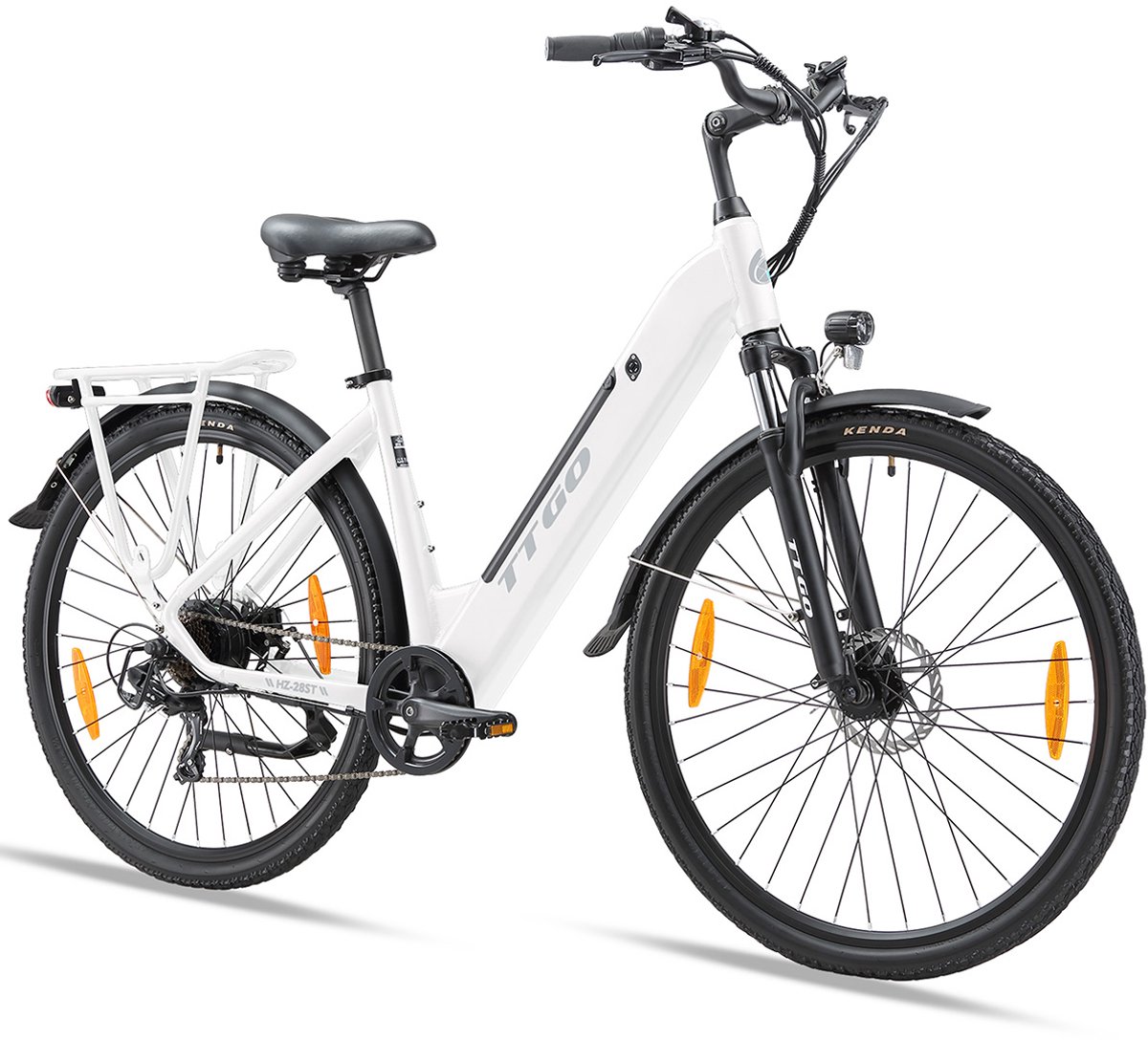 [BLACK Friday Deals]Elektrische Fiets TTGO HZ-28ST - 720Wh/20Ah Accu - 110 km Bereik - Aluminium Lage Instapframe - 28 Inch Wielen- Shimano 7 Versnellingen - Mechanische Schijfrem - LCD Display - Elektrische Stadsfiets - Wit (0754175291977)