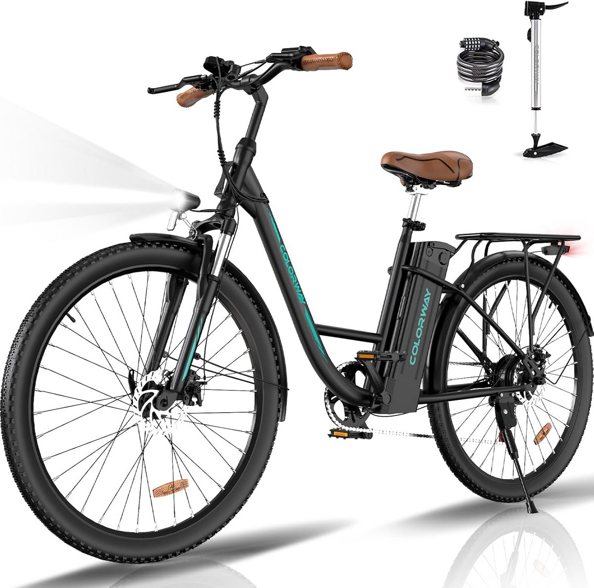 Colorway Elektrische Fiets BK31 - 28 Inch City Commuter EBike met Afneembare 36V 15Ah Lithium Batterij - Damesfiets - E-Bike met 250W Motor - 7 Versnellingen - IP54 Waterdicht (8721161749257)