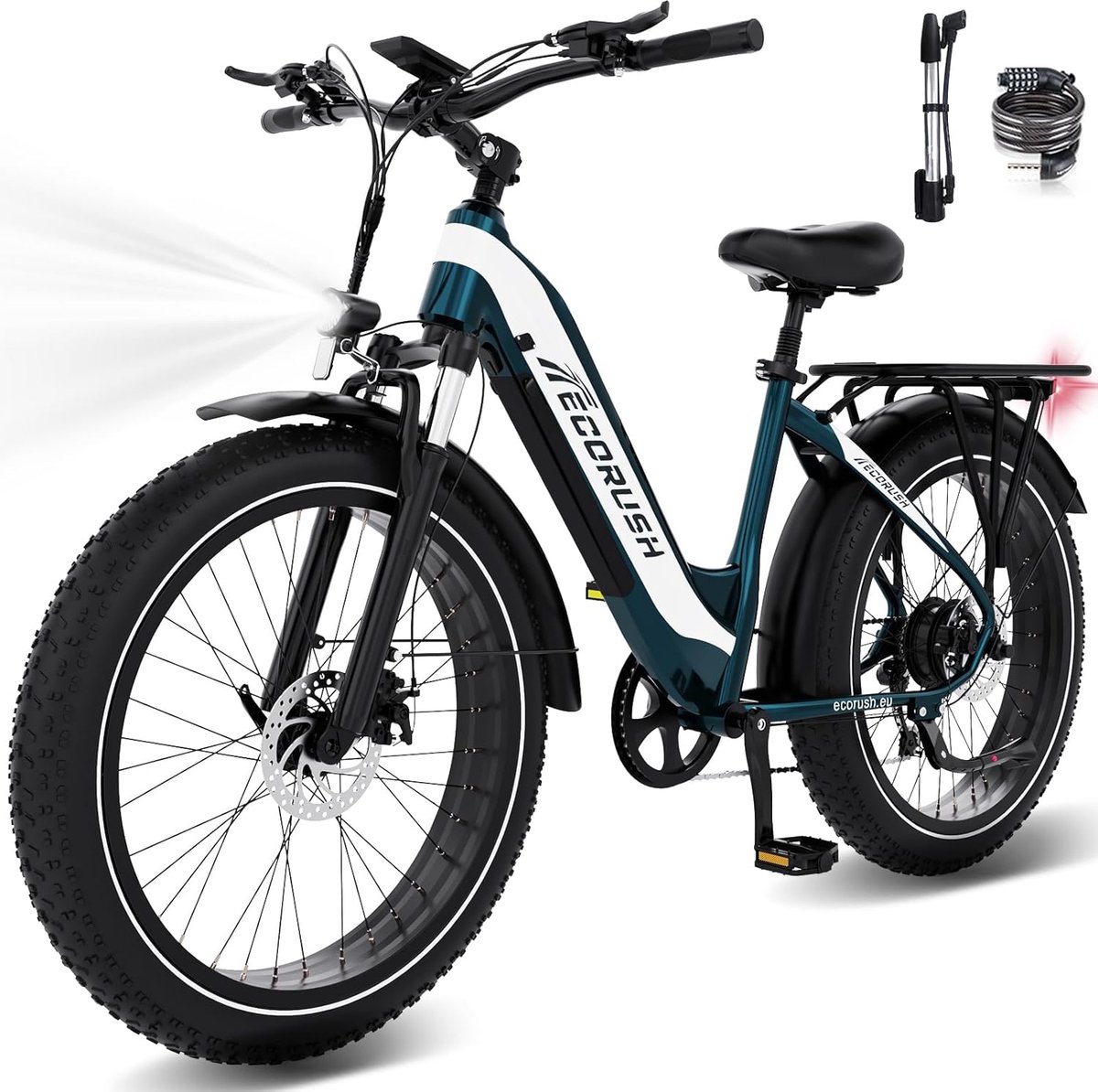 ECORUSH Elektrische Fiets ECO R3 - Trendy 26*4.0 Inch Fat Tire City Commuter EBike met Afneembare 48V 13Ah Lithium Batterij - Mountain E-Bike met 250W Motor - 7 Versnellingen - IP54 Waterdicht (8721161749578)