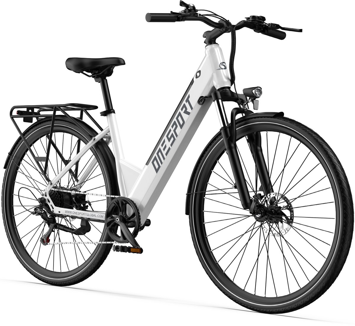 [Eindejaarsdeal]Elektrische Fiets ONESPORT OT12 - 468Wh/13Ah Accu - 80 km Actieradius - 27.5 Inch Wielen - Shimano 7 Versnellingen - Mechanische Schijfremmen - Ijzeren Frame - Elektrische Stadsfiets - Wit (0754175292042)