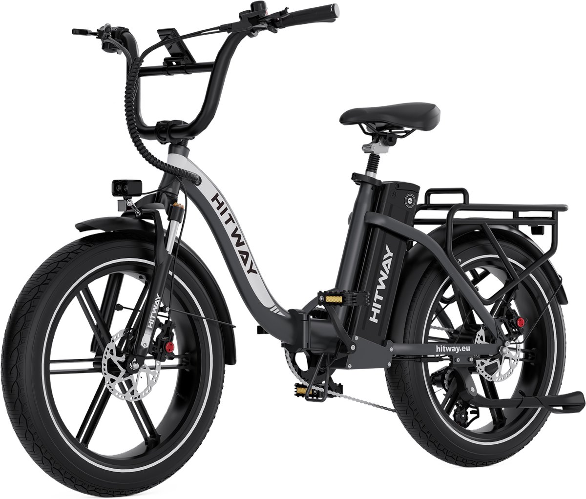 Hitway Elektrische Fiets BK6S Pro - 20*4.0 Inch Fat Tire City Commuter EBike met Afneembare 48V 18Ah Lithium Batterij - Opvouwbaar Mountain E-Bike met 250W Motor - APP Bediening - 7 Versnellingen - IP54 Waterdicht (8721161749127)