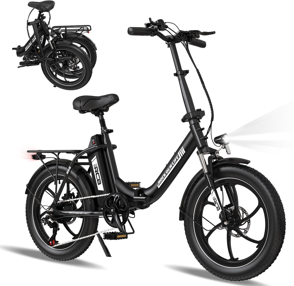 RCB RK6 Elektrische Fiets | Opvouwbare E-bike | 20 Inch Fatbike&36V 15.6AH | 25km/h | 7 Versnellingen | Zwart (8711551964377)