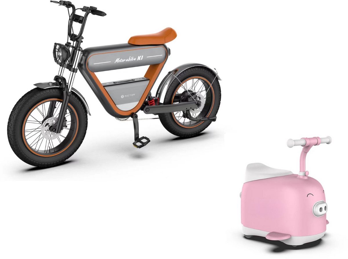 Rictor K1 E-bike 250W Elektrische Fiets met GPS + Rictor C8 Piggy Elektrische Kinderscooter Roze - Gezin Deal (8720118360200)