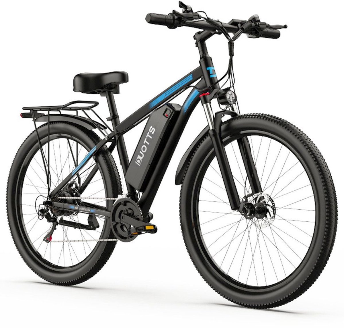 DUOTTS Elektrische Fiets C29 - Krachtige 720Wh Verwijderbare Accu - 100 km Bereik - 29 inch - 21 Versnellingen Kettenschakeling, Achterwielaandrijving met Brushless Motor, Inclusief Bagagedrager en LED-verlichting- Zwart (9344418677036)