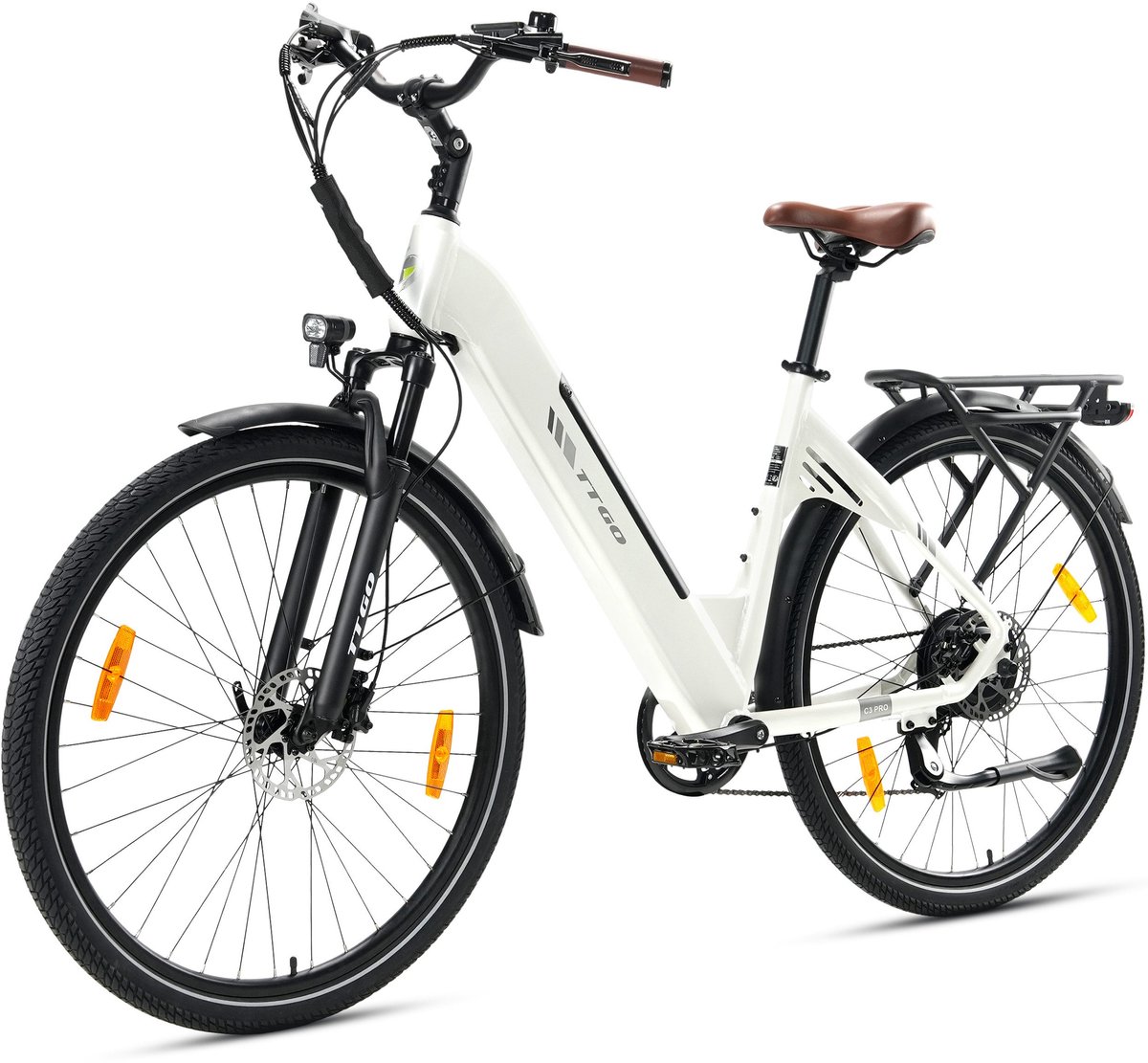 Elektrische Fiets TTGO C3 PRO - 36V 20AH Accu - Maximale Actieradius 120 Km - Aluminium Lage Instapframe - 28×2.0 Inch Banden - Shimano 7 Versnellingen - Hydraulische Schijfremmen - LCD Display - Elektrische Stadsfiets - Wit (0754175298471)