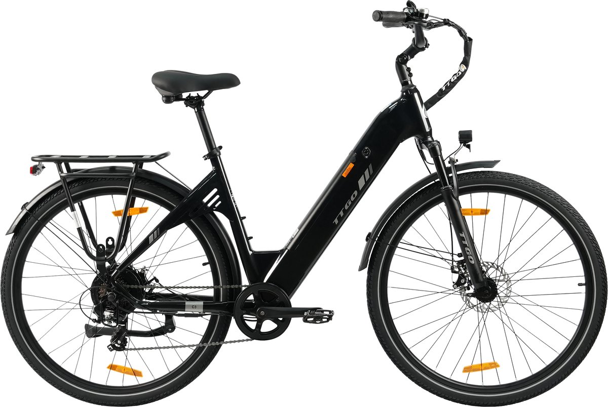 Elektrische fiets 28 Inch - Damesfiets-Herenfiets-Aluminiumlegering- met 7 versnellingen -36 V 18 Ah - 648Wh -elektrische stadsfiets -Achterwielmotor 250W - Hydraulische schijfrem -tot 120km- IP54 Waterdicht - Zwart (0331219253117)