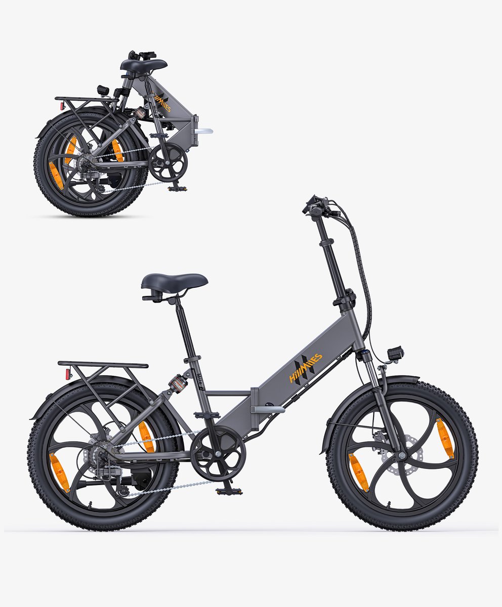 Hillmiles Mile 2 Elektrische fiets - Actieradius 60km - Verwijderbare batterij 36V13Ah - Motor 250W - Shimano 7 versnellingen - 20 Inch opvouwbare City Commuter E-Bike - Grijs (0331219253094)