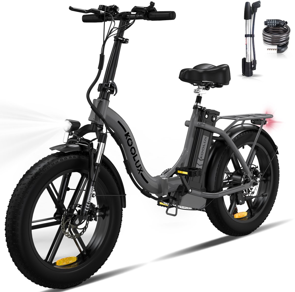 KOOLUX | BK6S 4.0 Elektrische Vouwfiets | E-Bike | 20 x 4.0 Inch Dikke Banden | 48V 13Ah Lithium Accu | 250 W Motor | Maximaal 25/u | Maximaal bereik 90km | 7-speed versnelling | LCD Scherm | Aluminium Frame | Grijs | Gratis Rijklaar Bezorgd (8718883231573)