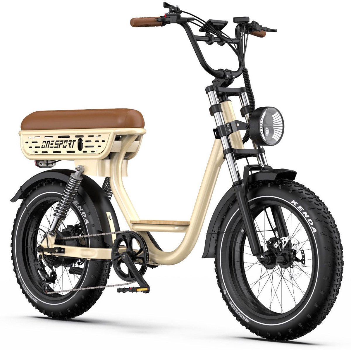 ONESPORT Elektrische Fiets W77 - 864Wh/18Ah Accu - 90 km Actieradius - 20×4.0 Inch Brede Banden - Shimano 7 Versnellingen - Hydraulische Schijfremmen - Retro Design - Heren & Dames - Elektrische Stadsfiets (0717931609201)