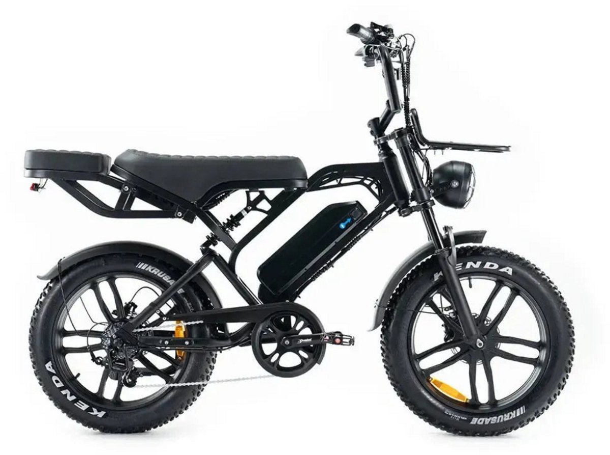 QMWHEEL V20 Pro Elektrische Fatbike - Ingebouwd Alarmsystseem - Inclusief Achterzitje - Inclusief Voetsteuntjes - Inclusief Voorrekje - 20 Inch - 250W Motor - 7 Versnellingen - 60 km Actieradius - Hydraulische Schijfremmen - Zwart (6152301183129)