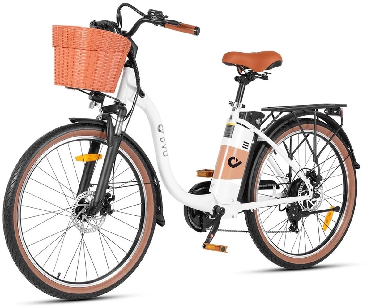DYU C6 PRO elektrische fiets voor volwassenen - 26-inch e-bike voor dames - 250W borstelloze motor - 36V 15,6Ah - actieradius tot 80 km - e-bike voor woon-werkverkeer met - verwijderbare 562Wh accu - 7 versnellingen- 26 Inch City Commuter EBike- Wit (0782869988674)