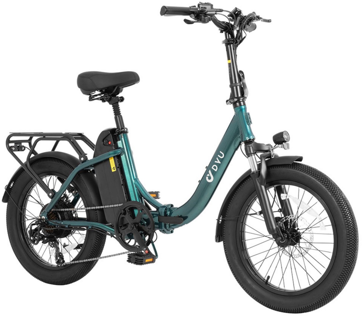 DYU C9 Opvouwbare Elektrische Fiets, 250W Motor, 48V 15.6Ah Accu, 20*3.0 inch Banden, 25 km/u Maximale Snelheid, 150 km Bereik, Olierem, Voorwiel Schokdemper, Shimano 7-versnellingen - Groen (0673658211229)