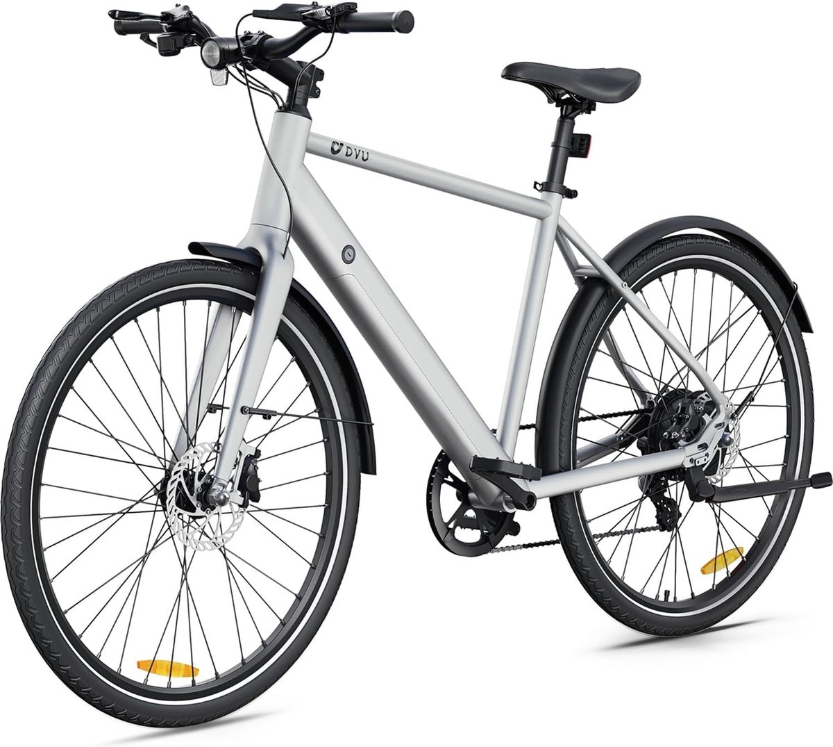 DYU Stroll1 elektrische fiets - 36 V 9 Ah verwijderbare batterij - 250 W motor - 3 rijmodi en Shimano 7 snelheden - Uitgerust met 27,5 inch 700 * 38C CST-banden - Ondersteund pedaal, LCD-scherm - Slimme elektrische fiets - zilver (5410467899249)