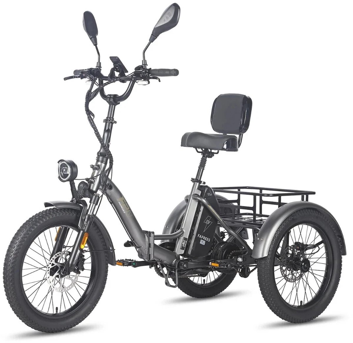 Dik Klapfiets E-Bakfiets 20 Inch 48V 23.45Ah Accu, Hydraulische Schijfremmen Elektrische Fiets, Elektrische Vrachtsfiets 180kg, Grijs Driewieler E-Bike (0196435853110)
