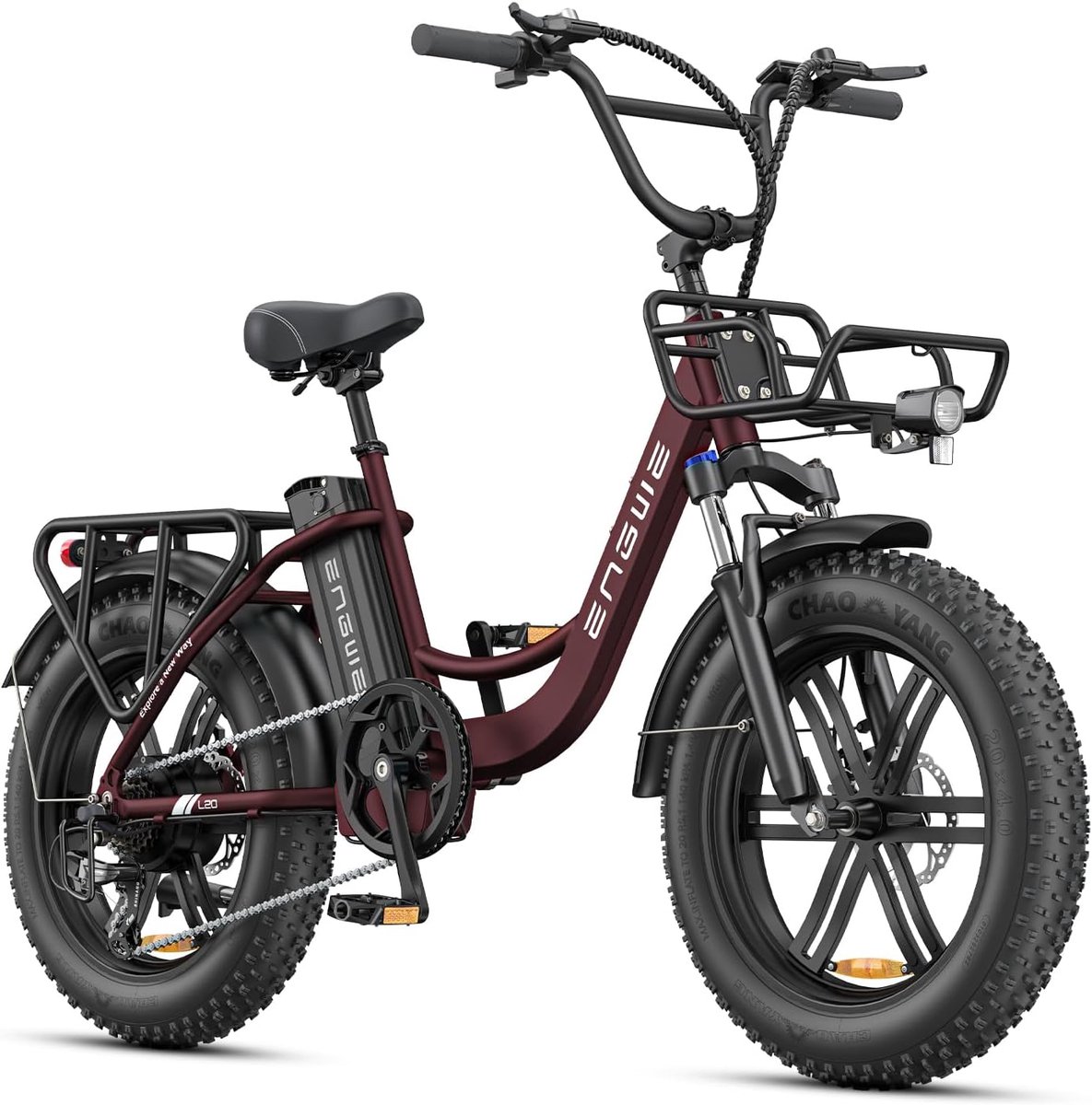 ENGWE L20 Boost Elektrische fiets - 20 * 4.0 Inch - Actieradius 120km - Verwijderbare batterij 48V13Ah - Motor 250W - Shimano 7 versnellingen - LCD Display- Mechanische Schijfremmen - 20 Inch Commuter E-Bike - Rood (0782869988650)
